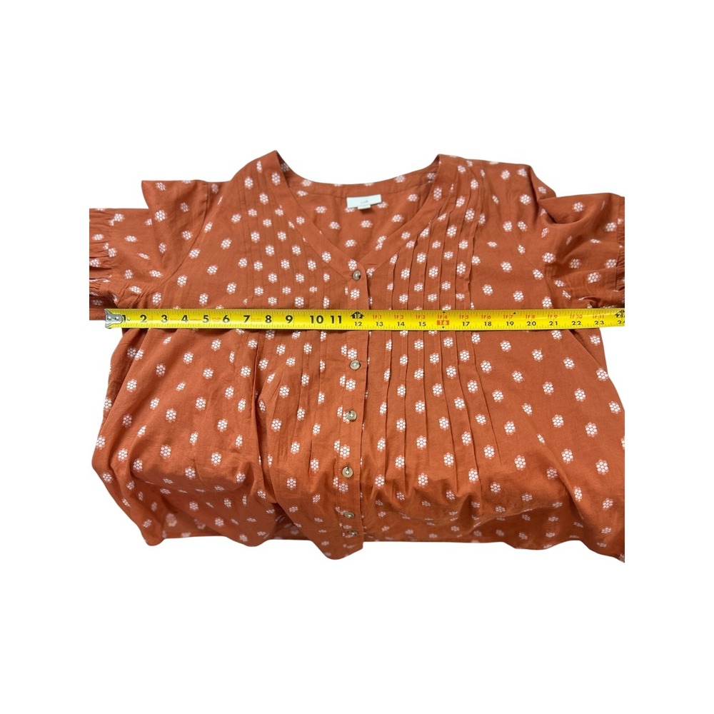 J.Jill Baked Clay Pintuck Button Front Peasant Blouse Rust Orange Sz M - Picture 7 of 8